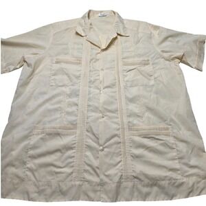 Abdala Mens Guayabera Shirt Cream Embroidered Short Sleeve Yucatan Mexico Sz 44